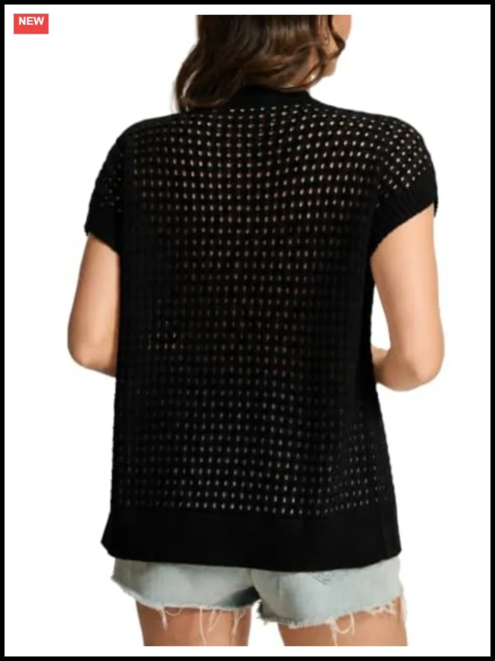 Women's Crochet Sweater Vest Hollow Out Button Down Cardigans